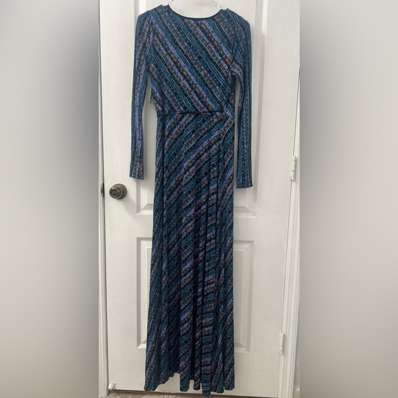 NWT $168 Free People Phoebe Wrap Long Sleeve Maxi Dress in Blue Combo (Size XS) - Picture 10 of 11